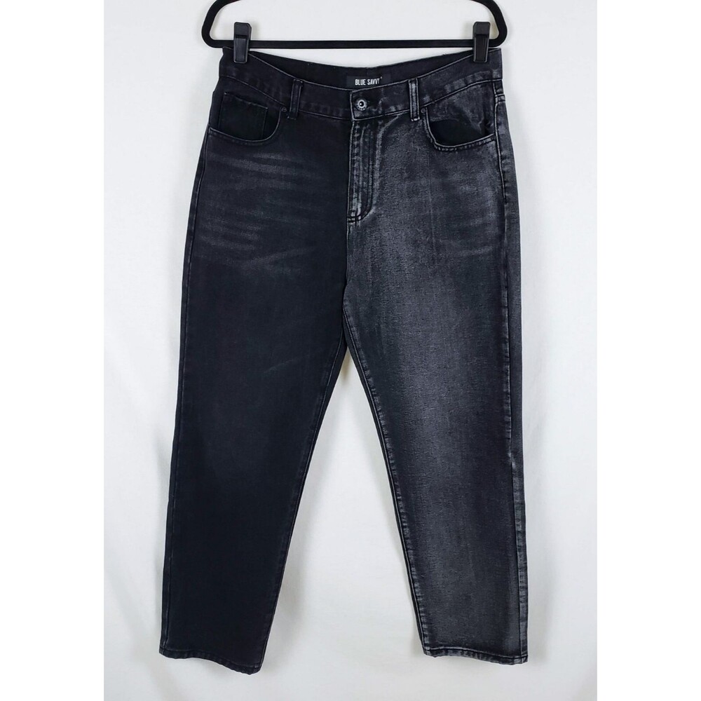 Blue Savvy Grunge E-Girl Two Tone Jeans Juniors 13 Black High Rise Straight Leg